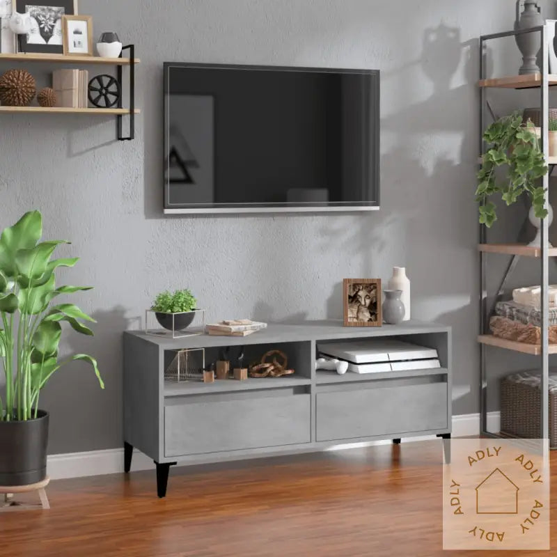 Tv-Benk Betonggrå 100X34,5X44,5 Cm Konstruert Tre