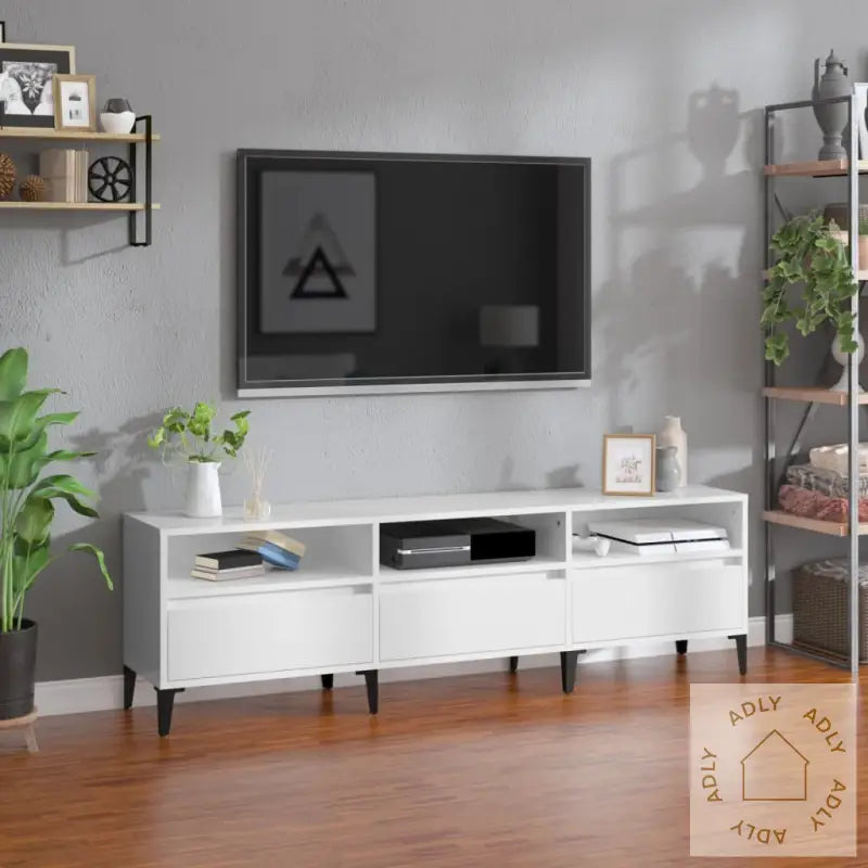 Tv-Benk Høyglans Hvit 150X30X44,5 Cm Konstruert Tre
