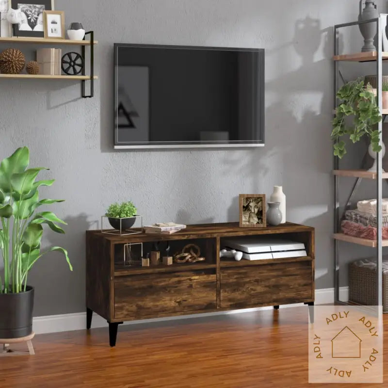 Tv-Benk Røkt Eik 100X34,5X44,5 Cm Konstruert Tre