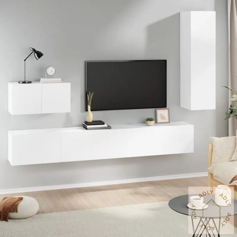Tv-Skapsett 4 Deler Hvit Konstruert Tre