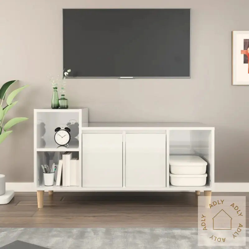 Tv-Benk Høyglans Hvit 100X35X55 Cm Konstruert Tre