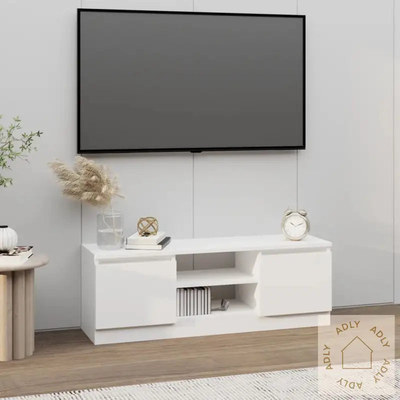 Tv-Benk Med Dør Hvit 102X30X36 Cm