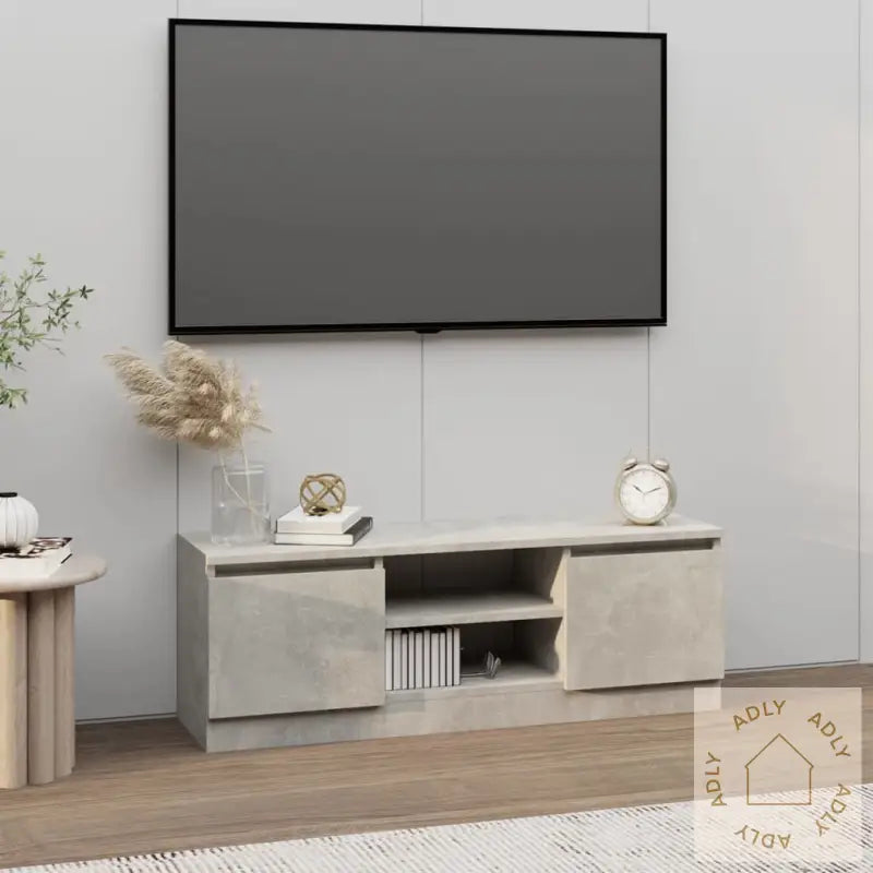 Tv-Benk Med Dør Betonggrå 102X30X36 Cm