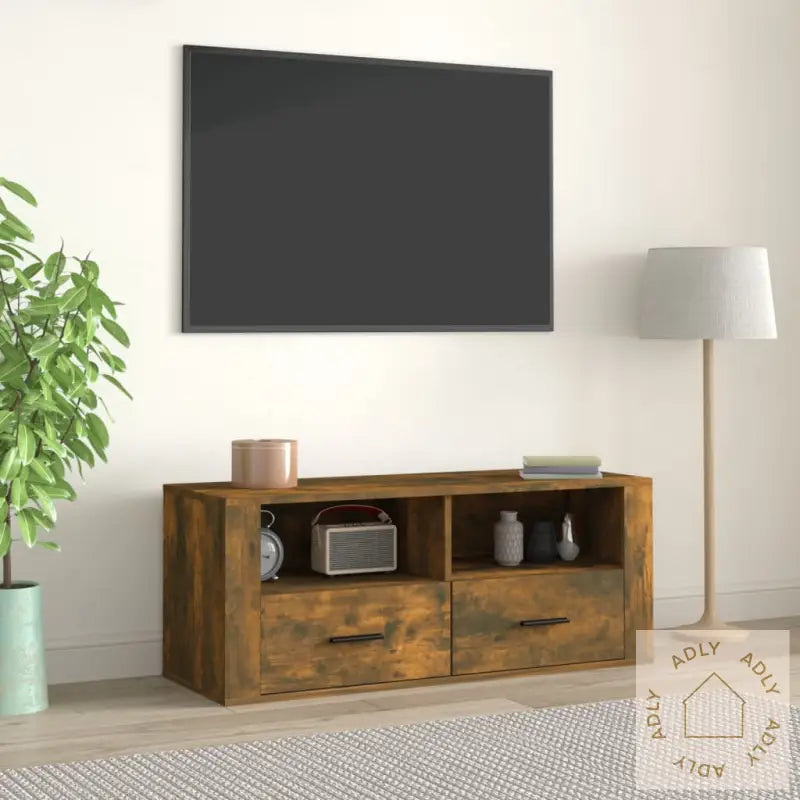 Tv-Benk Røkt Eik 100X35X40 Cm Konstruert Tre