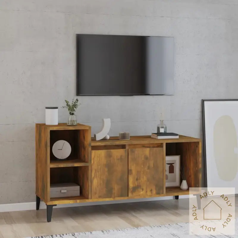 Tv-Benk Røkt Eik 100X35X55 Cm Konstruert Tre
