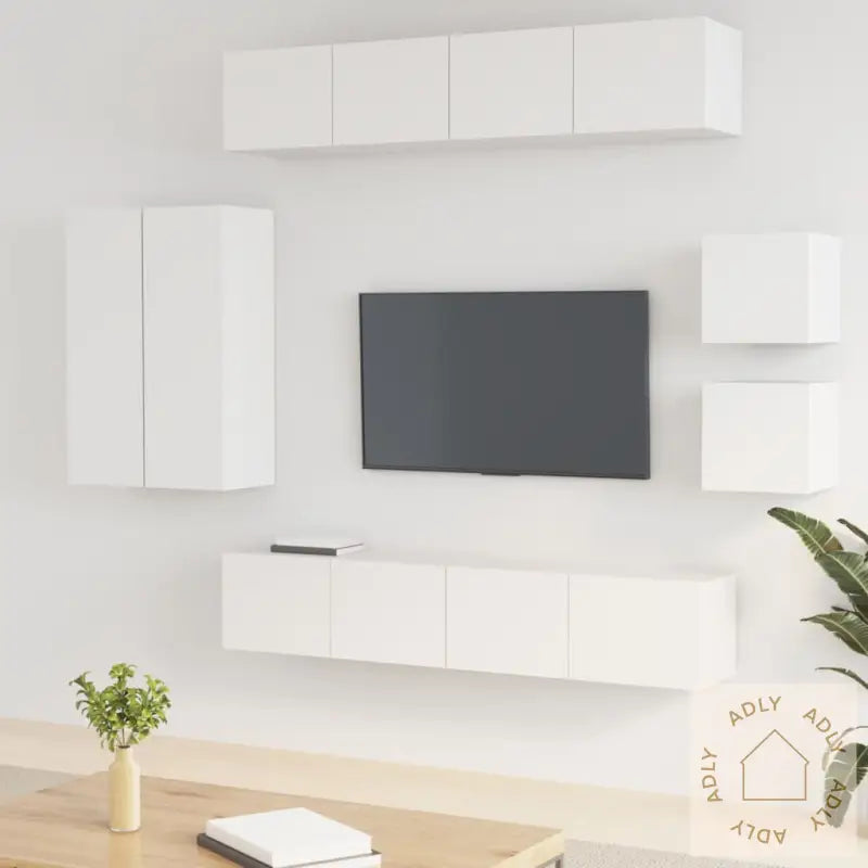 Tv-Skapsett 8 Deler Hvit Konstruert Tre