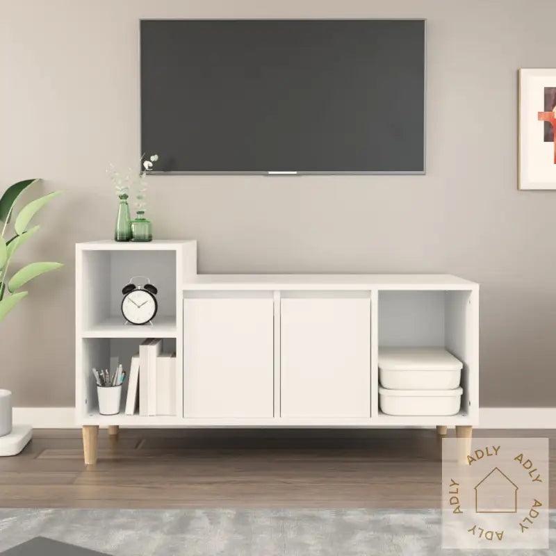 Tv-Benk Hvit 100X35X55 Cm Konstruert Tre