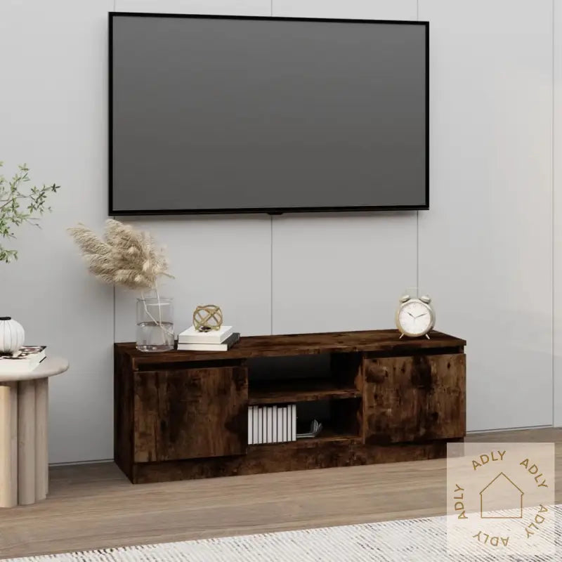 Tv-Benk Med Dør Røkt Eik 102X30X36 Cm