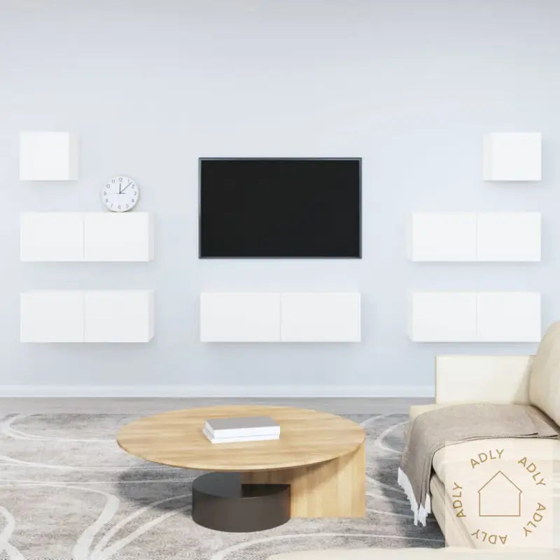 Tv-Skapsett 7 Deler Hvit Konstruert Tre