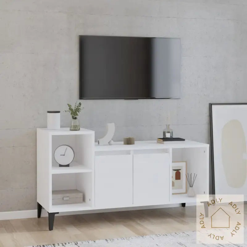 Tv-Benk Høyglans Hvit 100X35X55 Cm Konstruert Tre