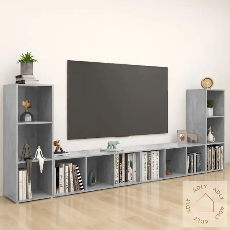 Tv-Benker 4 Stk Betonggrå 107X35X37 Cm Konstruert Tre