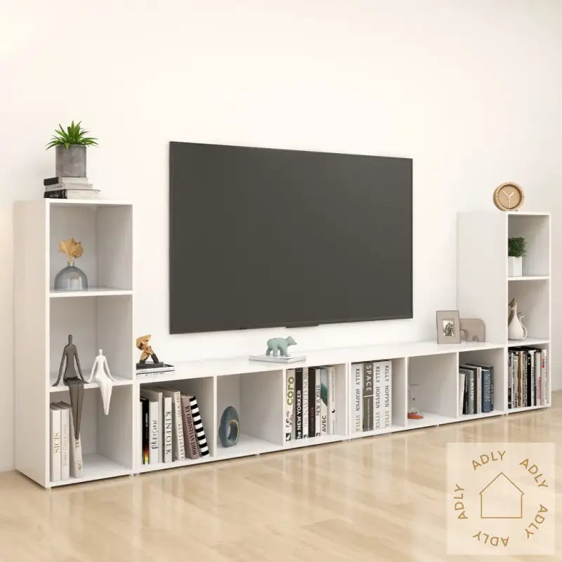Tv-Benker 4 Stk Hvit 107X35X37 Cm Konstruert Tre