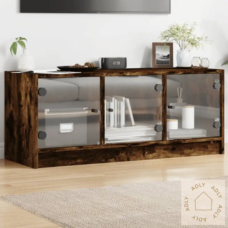 Tv-Benk Med Dør Røkt Eik 102X37X42 Cm