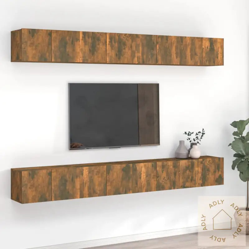 Tv-Benker 8 Stk Røkt Eik 60X30X30 Cm Konstruert Tre