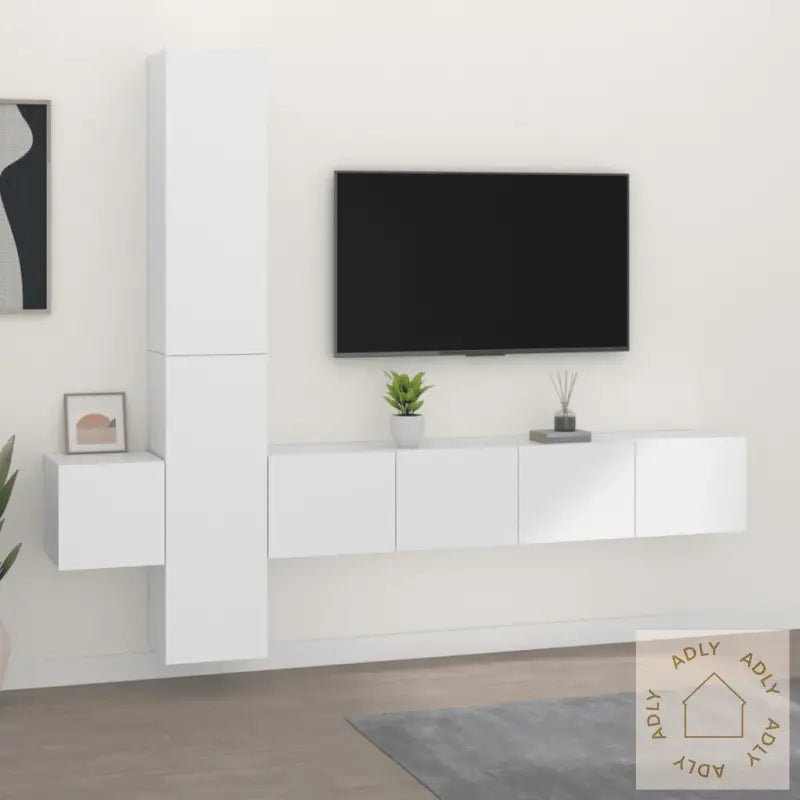 Tv-Skapsett 5 Deler Hvit Konstruert Tre