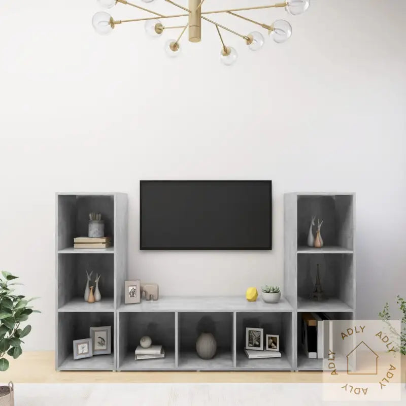Tv-Benker 3 Stk Betonggrå 107X35X37 Cm Konstruert Tre