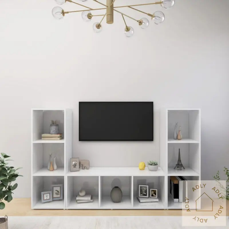 Tv-Benker 3 Stk Hvit 107X35X37 Cm Konstruert Tre