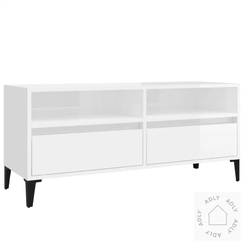 Tv-Benk Høyglans Hvit 100X34,5X44,5 Cm Konstruert Tre