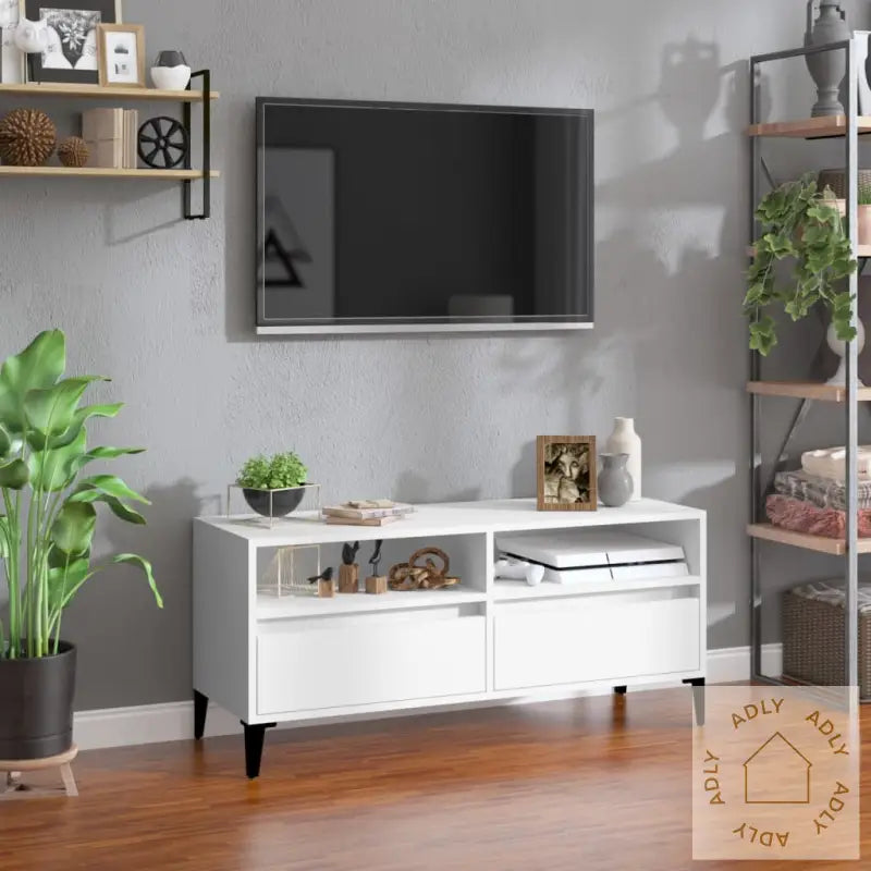 Tv-Benk Hvit 100X34,5X44,5 Cm Konstruert Tre
