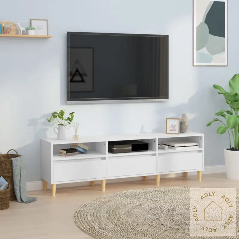 Tv-Benk Hvit 150X30X44,5 Cm Konstruert Tre