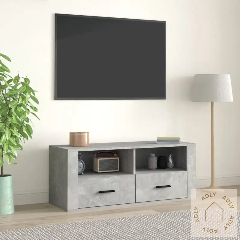 Tv-Benk Betonggrå 100X35X40 Cm Konstruert Tre