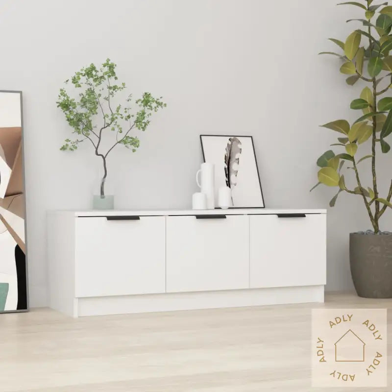 Tv-Benk Hvit 102X35X36,5 Cm Konstruert Tre