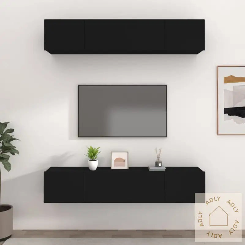 Tv-Benker 4 Stk Svart 80X30X30 Cm Konstruert Tre