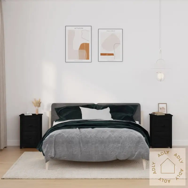 Nattbord 2 Stk Svart 40X35X61,5 Cm Heltre Furu