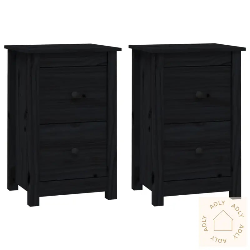 Nattbord 2 Stk Svart 40X35X61,5 Cm Heltre Furu