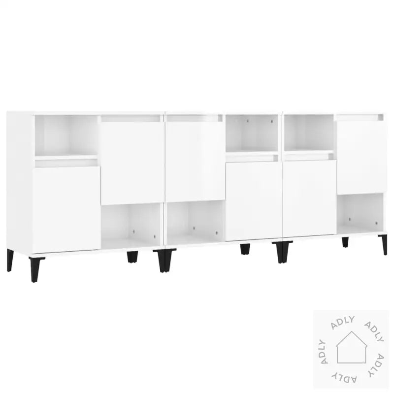 Skjenker 3 Stk Høyglans Hvit 60X35X70 Cm Konstruert Tre