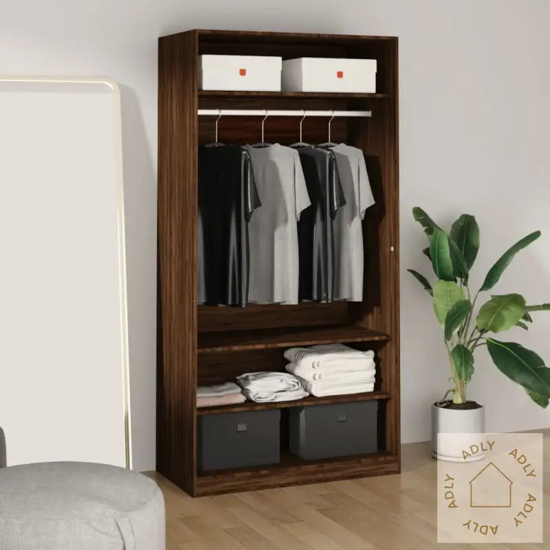 Garderobe Brun Eik 100X50X200 Cm Konstruert Tre