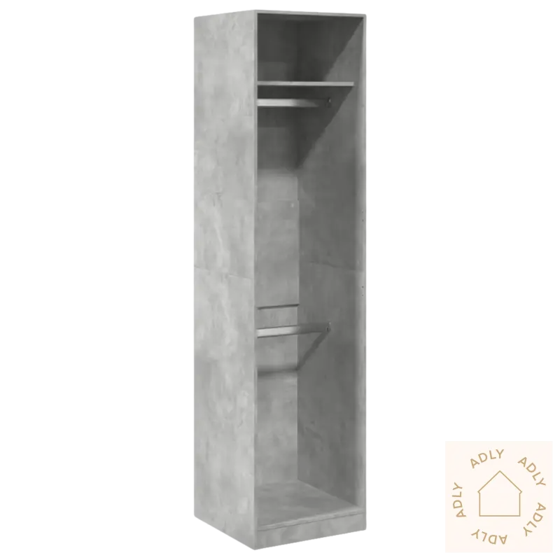 Concrete-look open wardrobe in solide møbler with kompakt design for smart oppbevaring