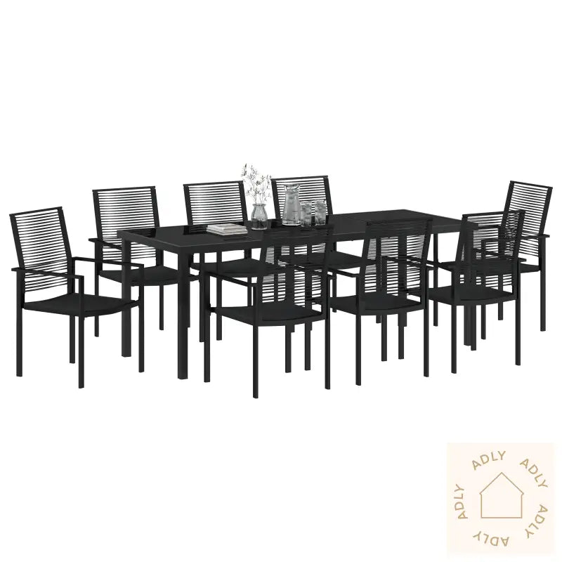 9-Delt Hage Spisesett Svart Pvc Rattan