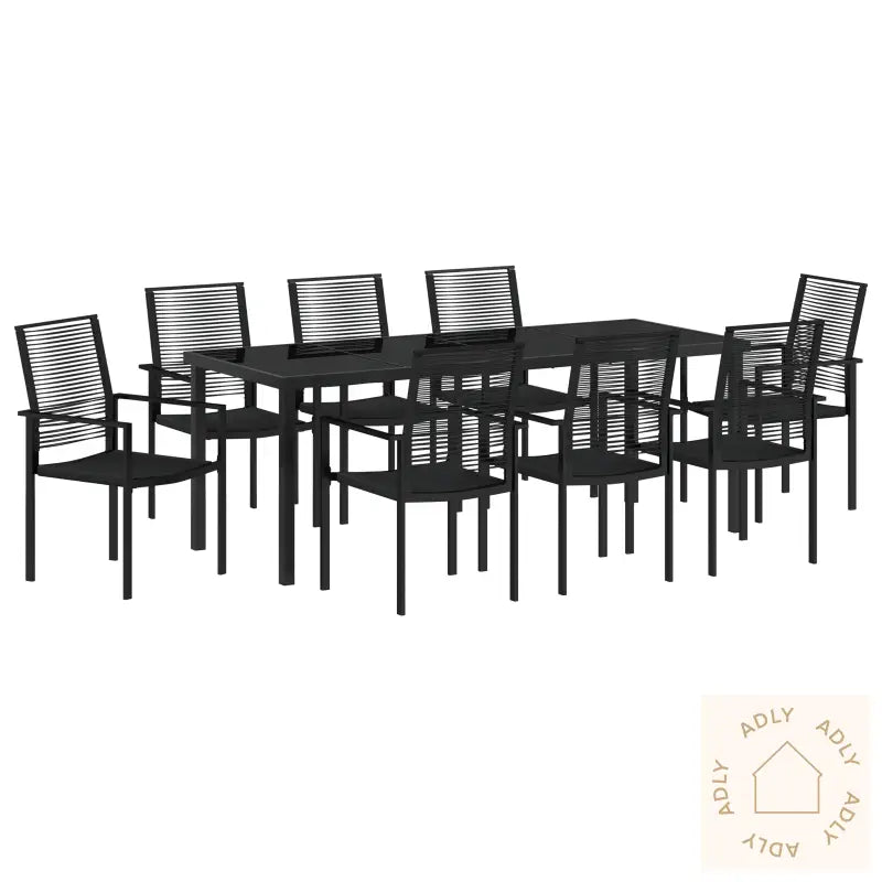 9-Delt Hage Spisesett Svart Pvc Rattan