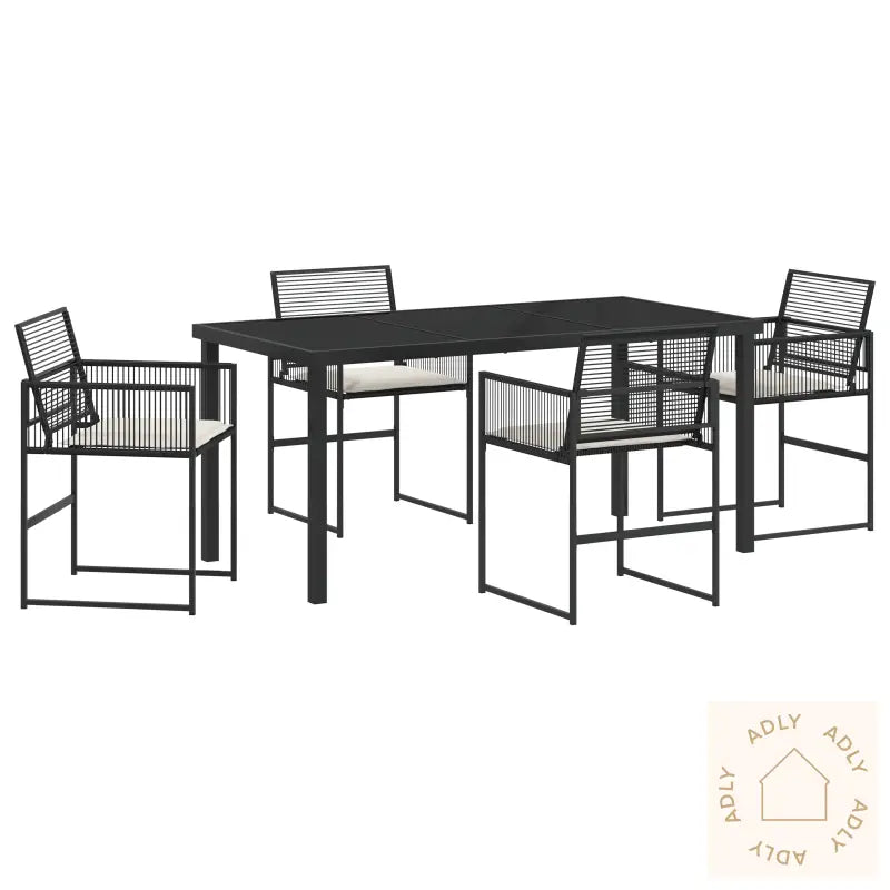 5 Delt Hage Spisestolsett Med Pute Svart Poly Rattan