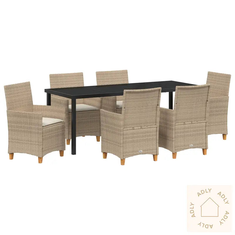 7 Delt Hagestemmesett Med Puter Beige Poly Rattan
