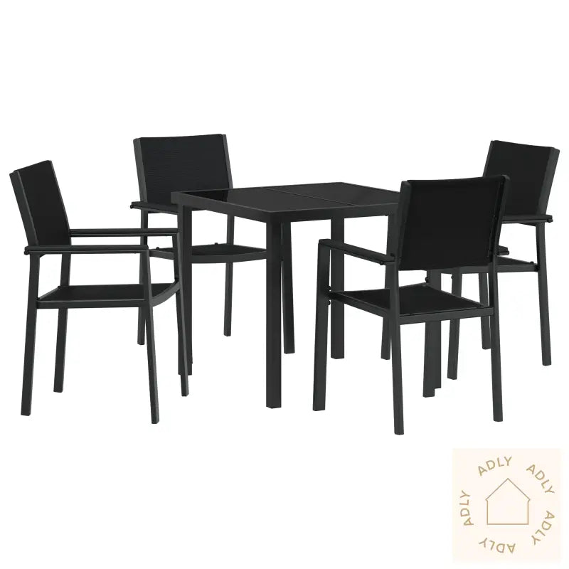 5-Delt Hage Spisebordsett Svart Poly Rattan