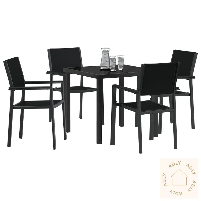 5-Delt Hage Spisebordsett Svart Poly Rattan