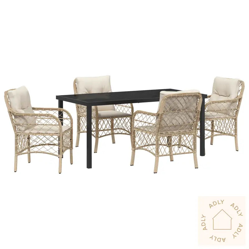 5-Delers Hage Spisegruppe Med Puter Beige Poly Rattan