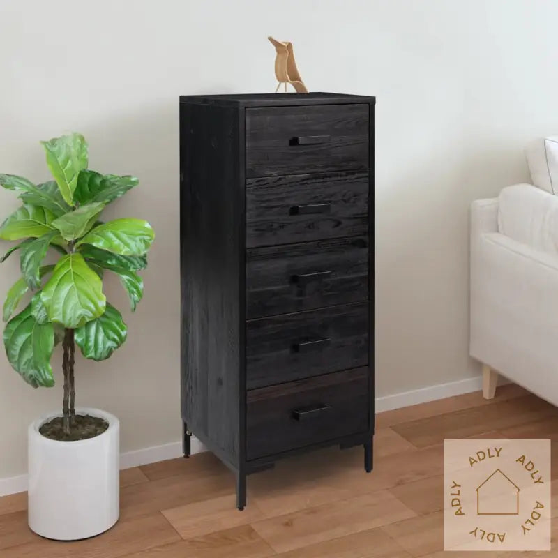 Kommode Svart 42X35X110 Cm Heltre Furu