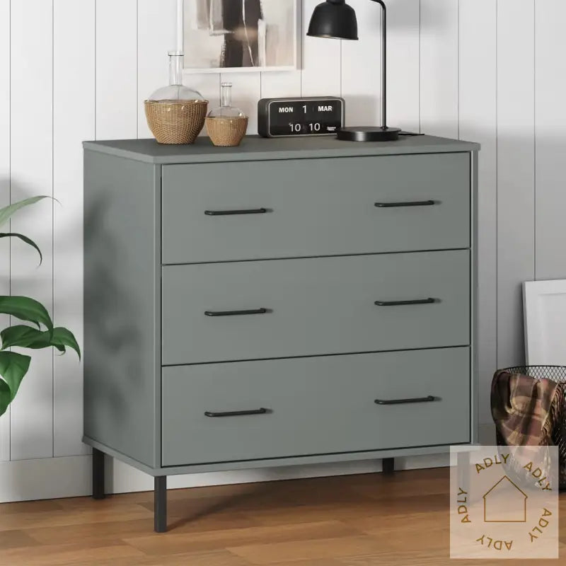 Skjenk Med 3 Skuffer Grå 77X40X79,5 Cm Heltre Oslo