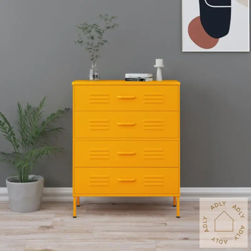 Kommode Sennepsgul 80X35X101,5 Cm Stål