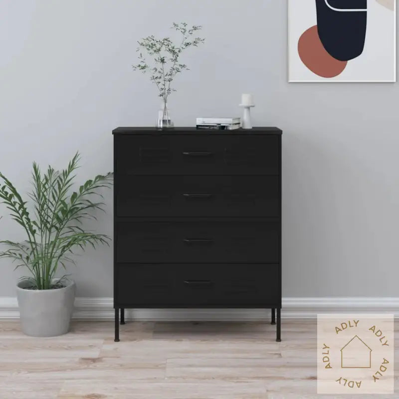 Kommode Svart 80X35X101,5 Cm Stål
