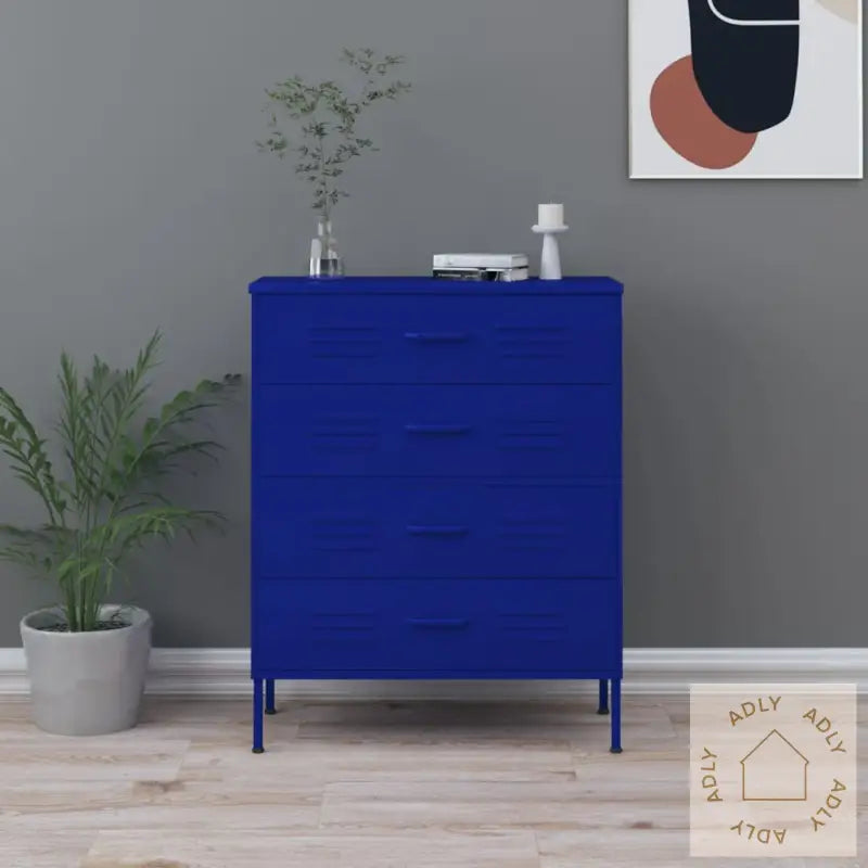 Kommode Marineblå 80X35X101,5 Cm Stål