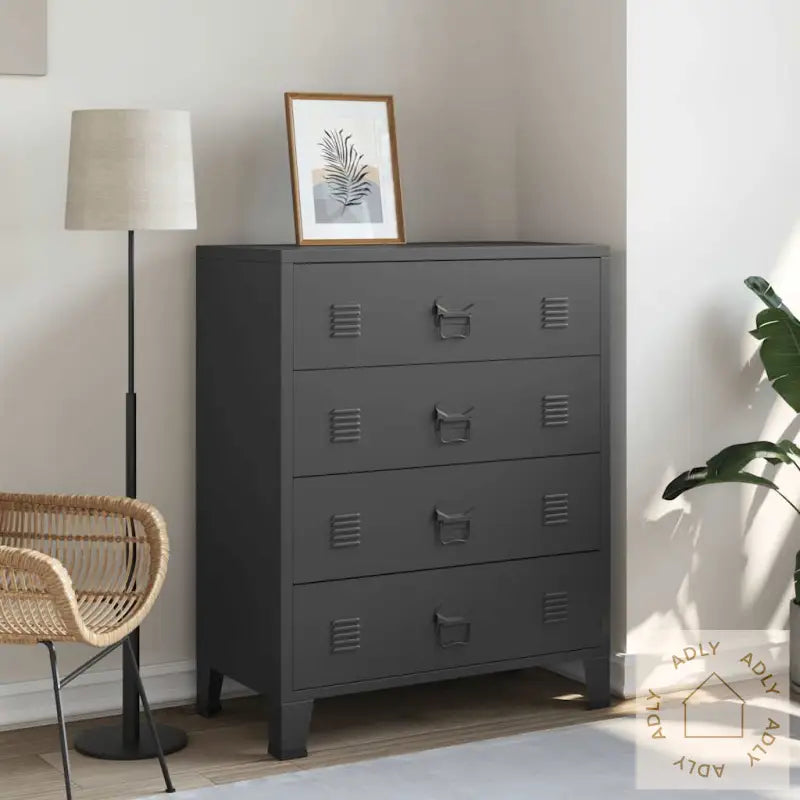 Kommode Metall Industriell Stil 78X40X93 Cm Svart