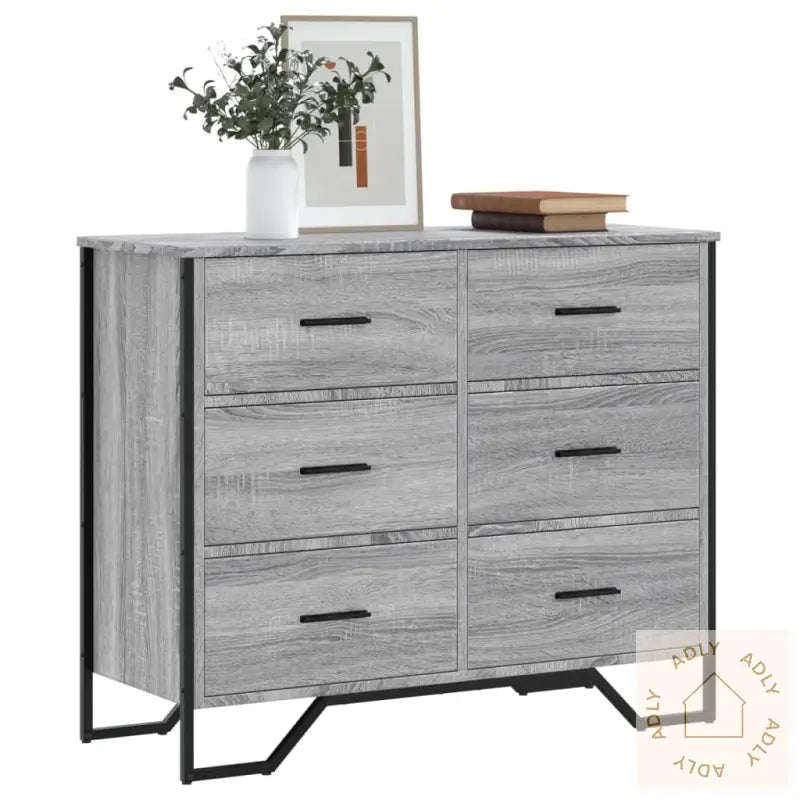Kommode Grå Sonoma 91X35,5X74,5 Cm Konstruert Tre