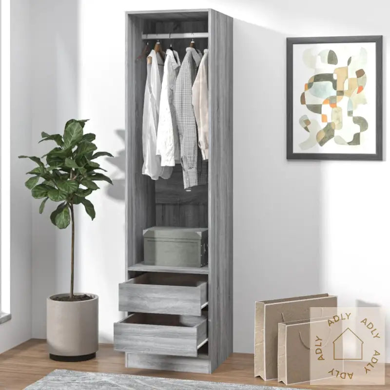 Garderobe Med Skuffer Grå Sonoma 50X50X200 Cm Konstruert Tre