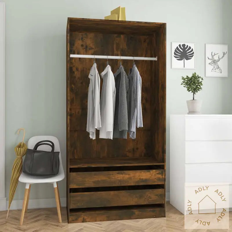 Garderobe Røkt Eik 100X50X200 Cm Konstruert Tre