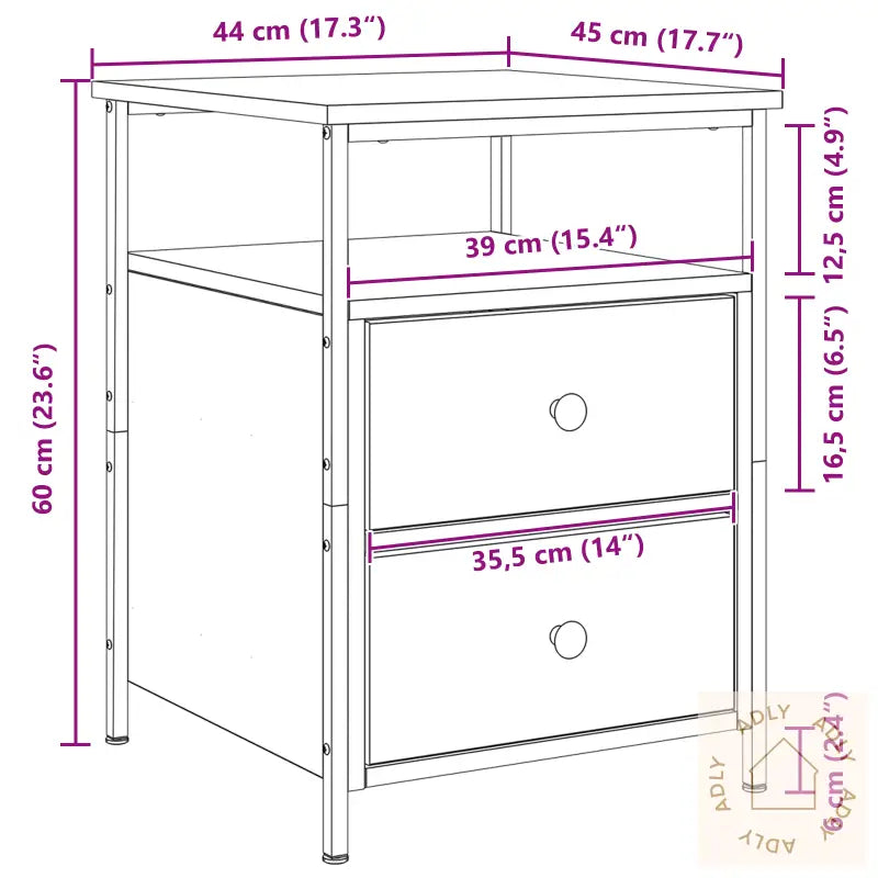 Nattbord 2 Stk Svart Eik 44X45X60 Cm Konstruert Tre