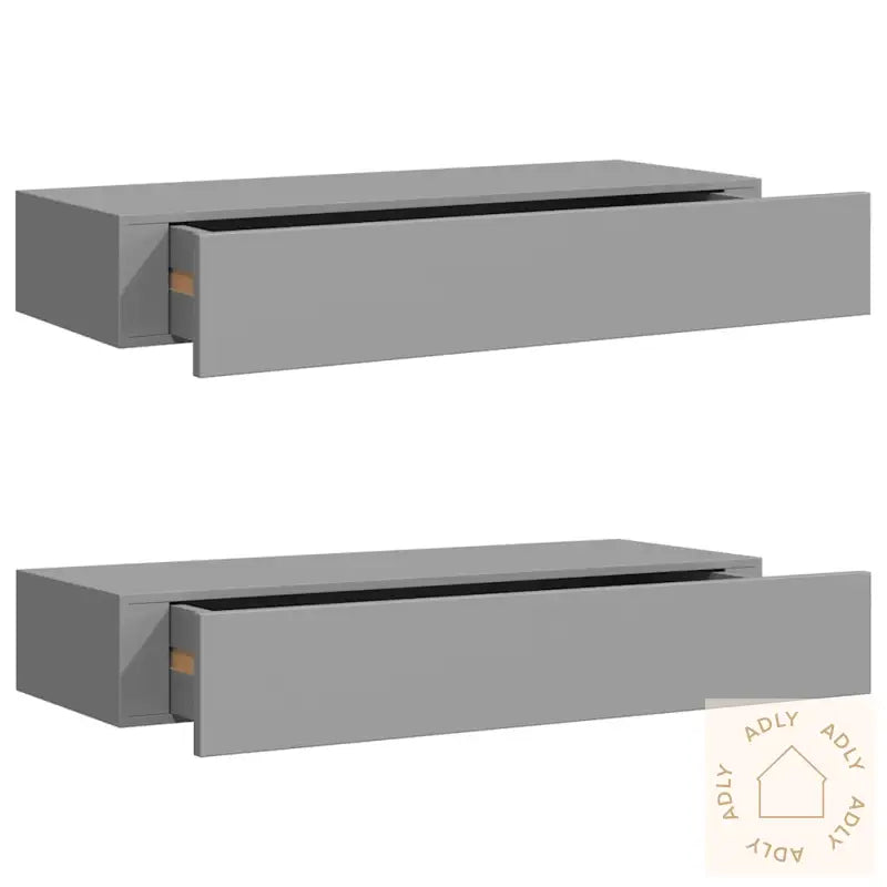 Veggmonterte Skuffehyller 2 Stk Grå 60X23,5X10 Cm Mdf